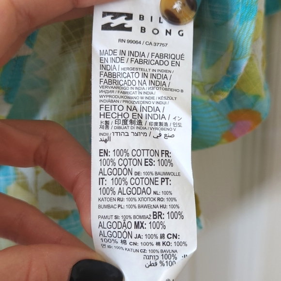 Billabong All Good Floral Woven Cotton Oversized Short Sleeve Button Down Top S - Picture 5 of 13